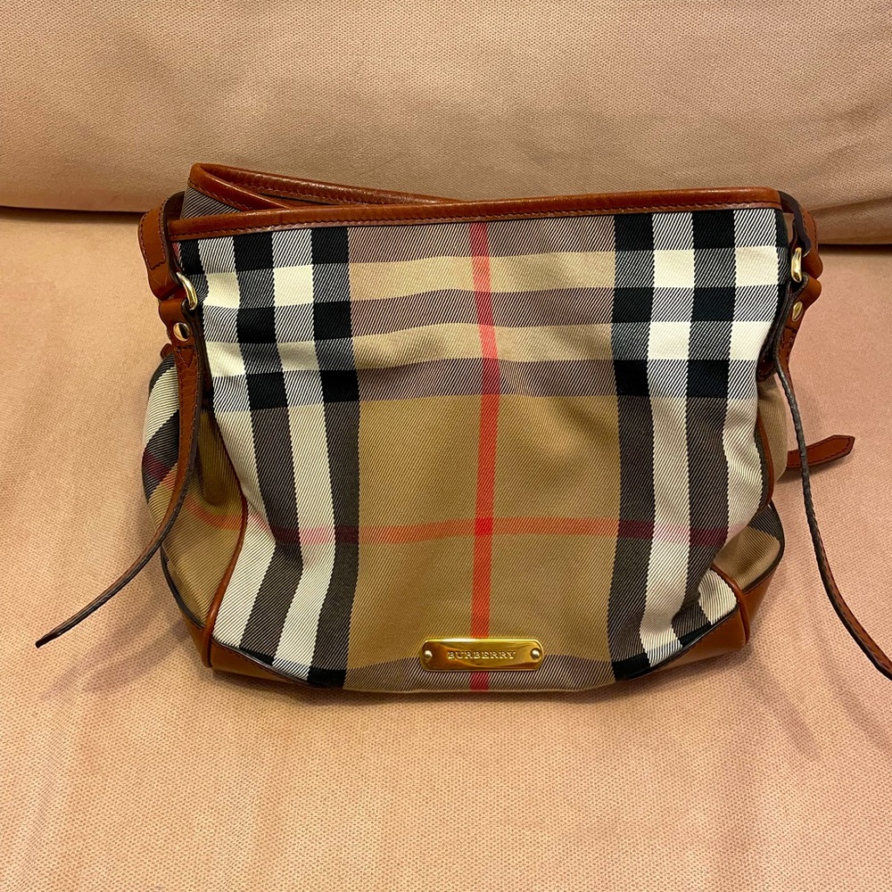 Burberry Brown Leather Bridle House Check Bag with dust bag - Condition like NEW
